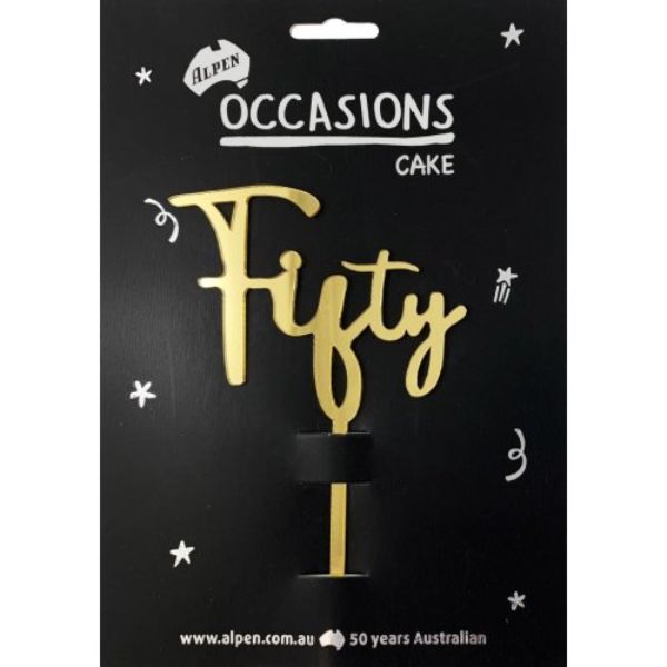 Gold Acrylic Fifty Cake Topper - 2mm