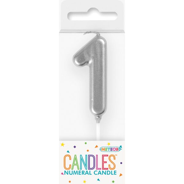 Mini Silver Numeral Pick 1 Birthday Candle - 8cm