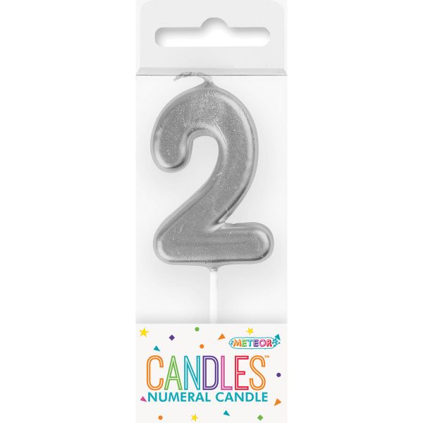 Mini Silver Numeral Pick 2 Birthday Candle - 8cm
