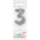 Load image into Gallery viewer, Mini Silver Numeral Pick 3 Birthday Candle - 8cm
