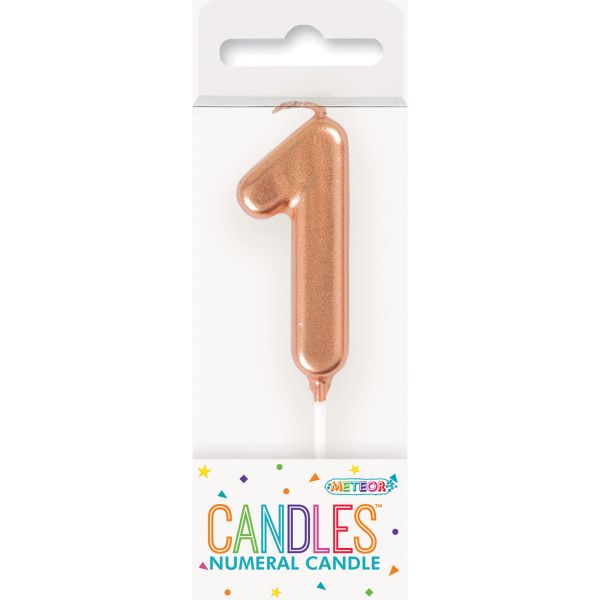 Mini Rose Gold Numeral Pick 1 Birthday Candle - 8cm