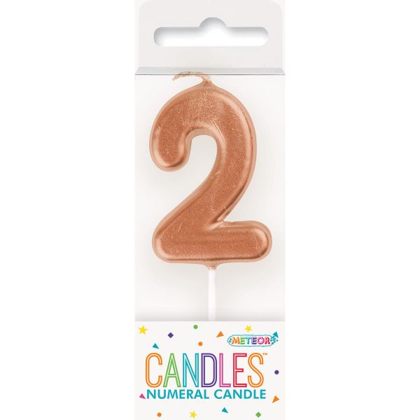 Mini Rose Gold Numeral Pick 2 Birthday Candle - 8cm