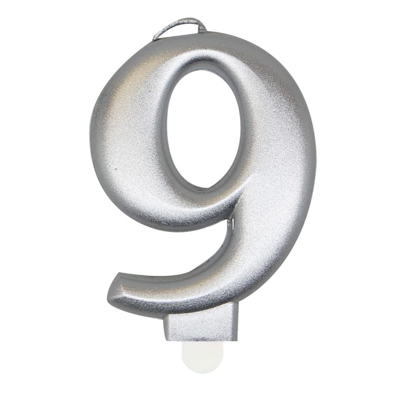 Metallic Silver Numerical Birthday Candle 9 - 8cm