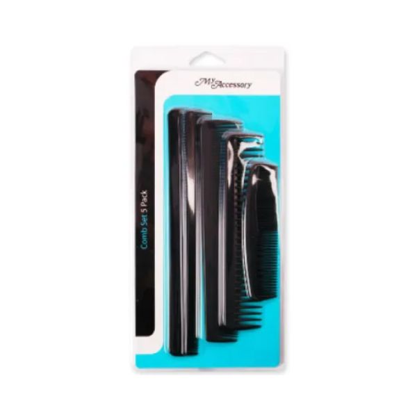 5 Pack Assorted Sizes Black Comb Set