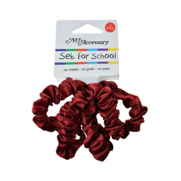 4 Pack School Burgundy Matte Satin Mini Scrunchies