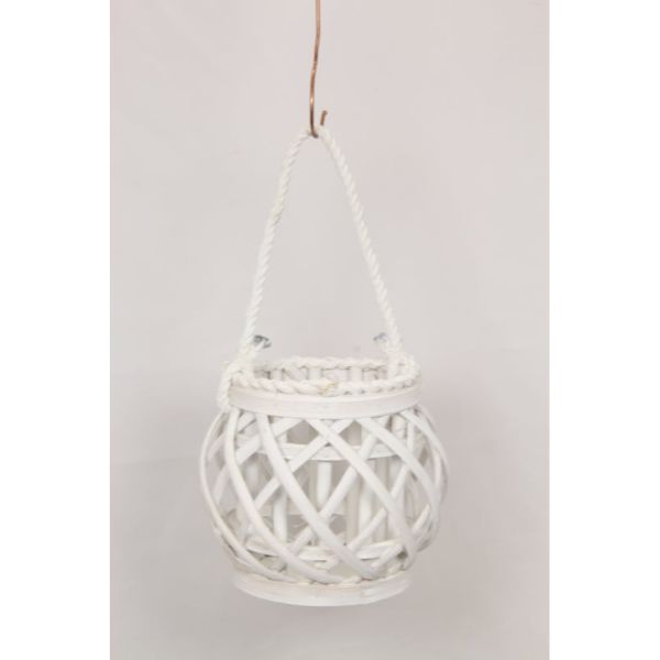 White Wicker Plant Holder with Glass Holder - 16cm