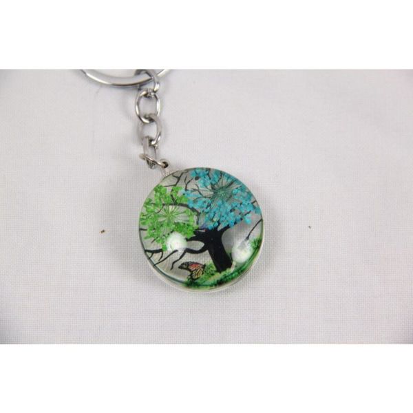Double Sided Tree Glass Keyring - 3cm