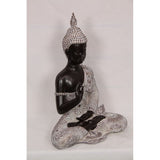 Load image into Gallery viewer, Black Buddha in Silver/Brown Boho Tribal Robes Meditating Pose Statue - 36cm
