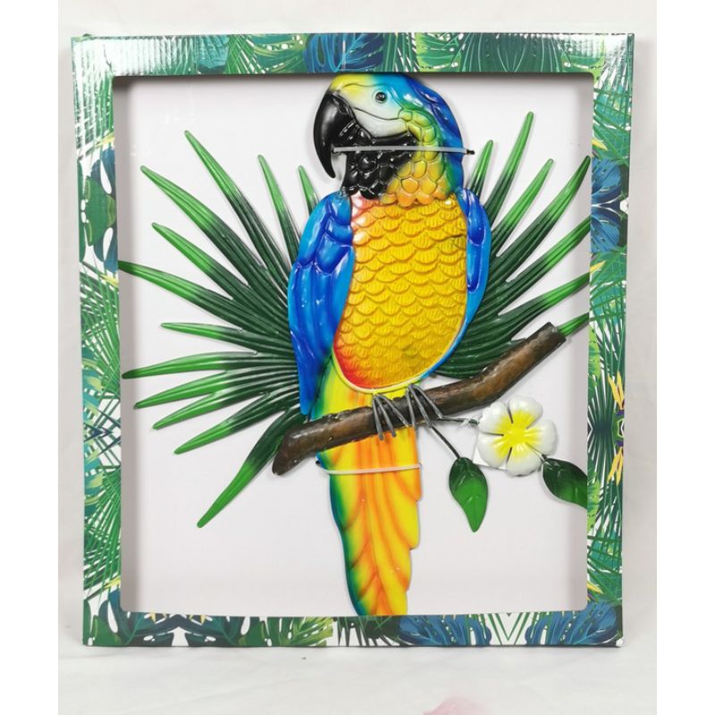 Blue Parrot Wall Art on Leaf - 46cm
