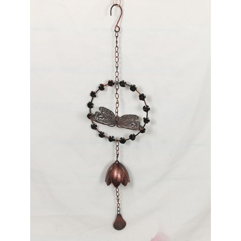 Cast Iron Butterfly In Rose Ring Wind Chime- 63cm