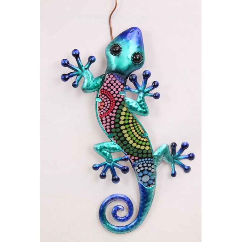 Tribal Dot Art Metal Glass Lizard Wall Art - 38cm