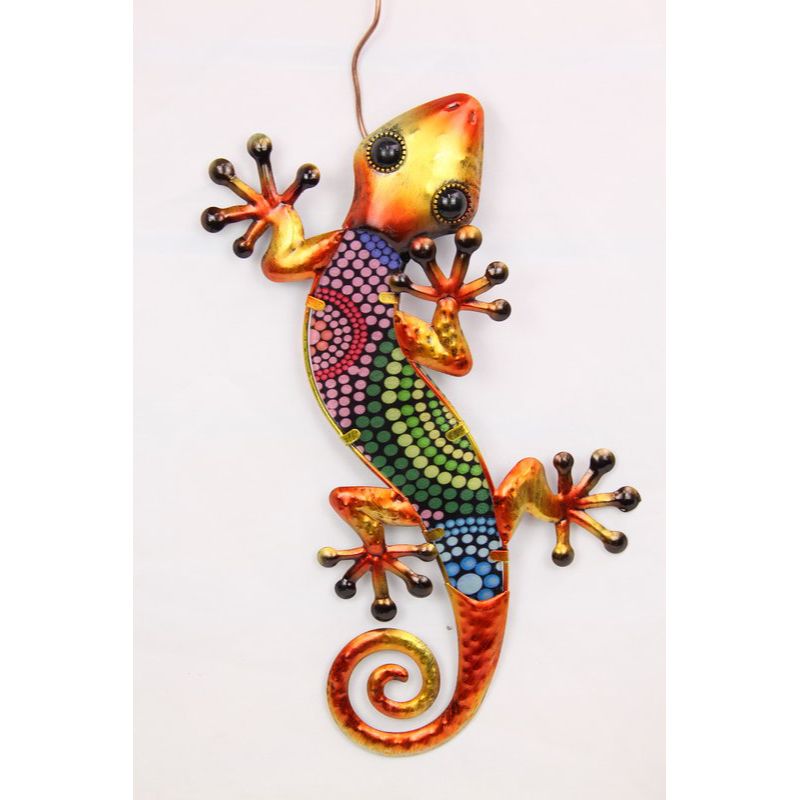 Tribal Dot Art Metal Glass Lizard Wall Art - 38cm