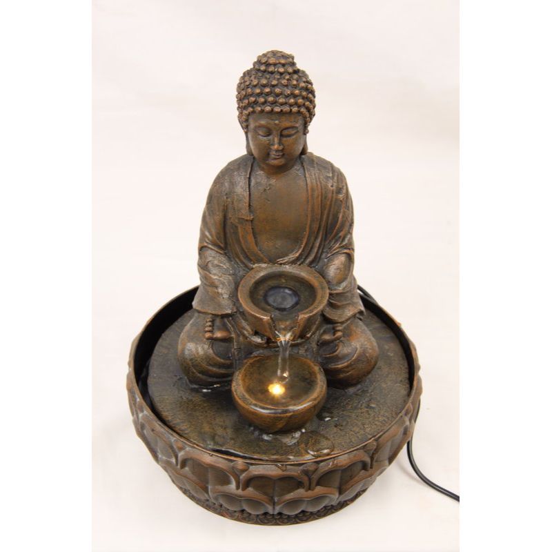 Brown Rulai Buddha Fountain with Light - 29cm