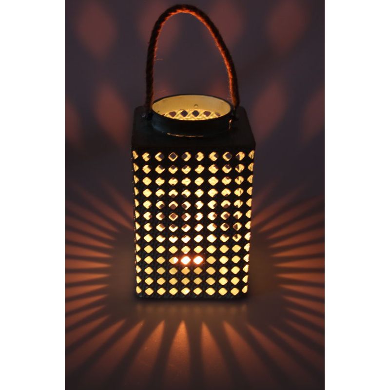 Duck Egg Blue Lantern with Brushed Gold Lantern Hanging Decor - 22cm