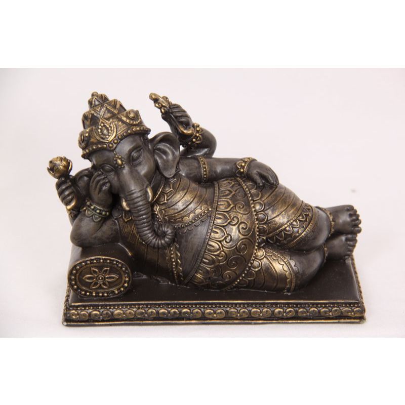 Resting Ganesh on Cushion in Gold Colour - 15cm