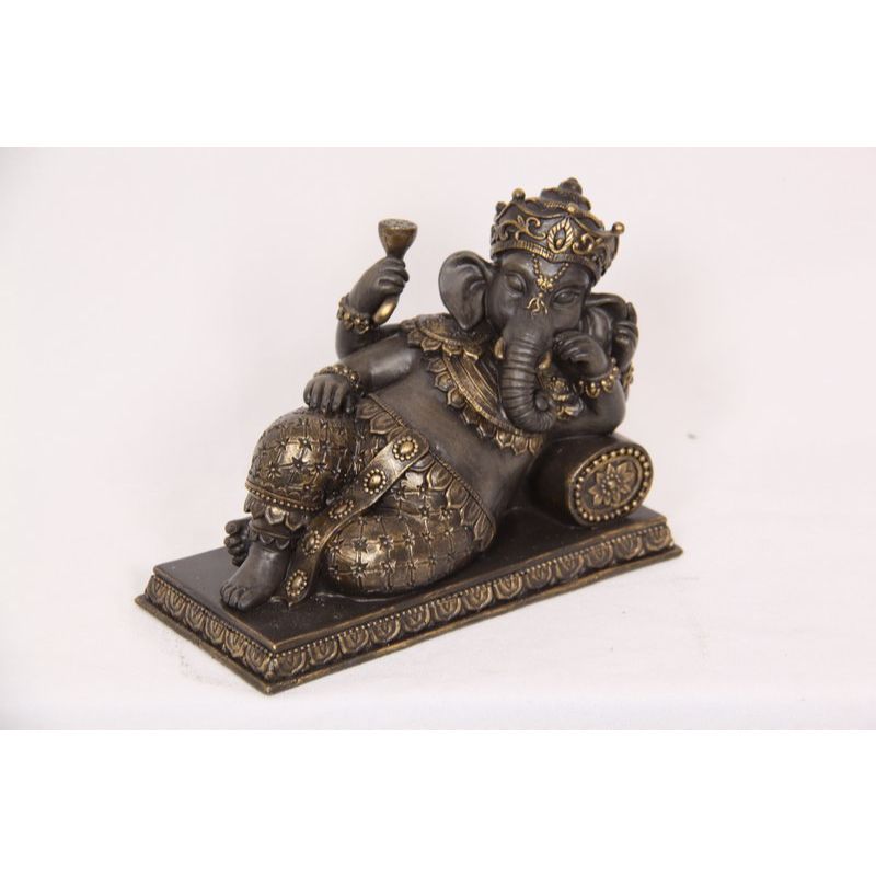 Resting Ganesh on Cushion in Gold Colour - 15cm