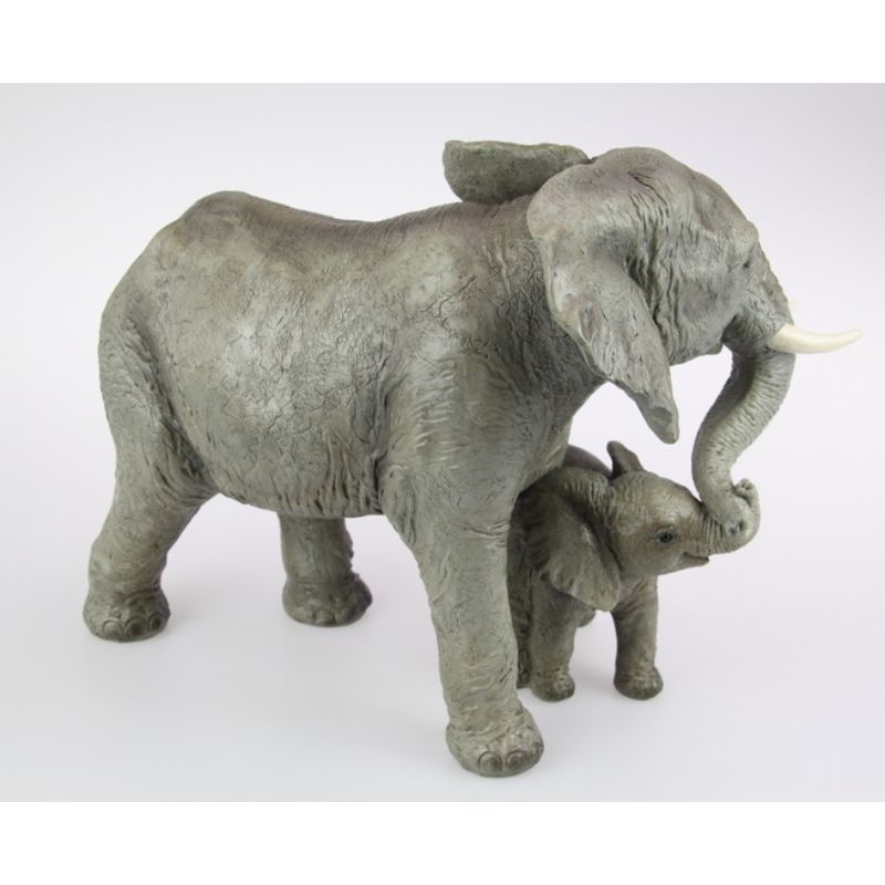 Long Elephant with Baby Holding Trunk - 36cm