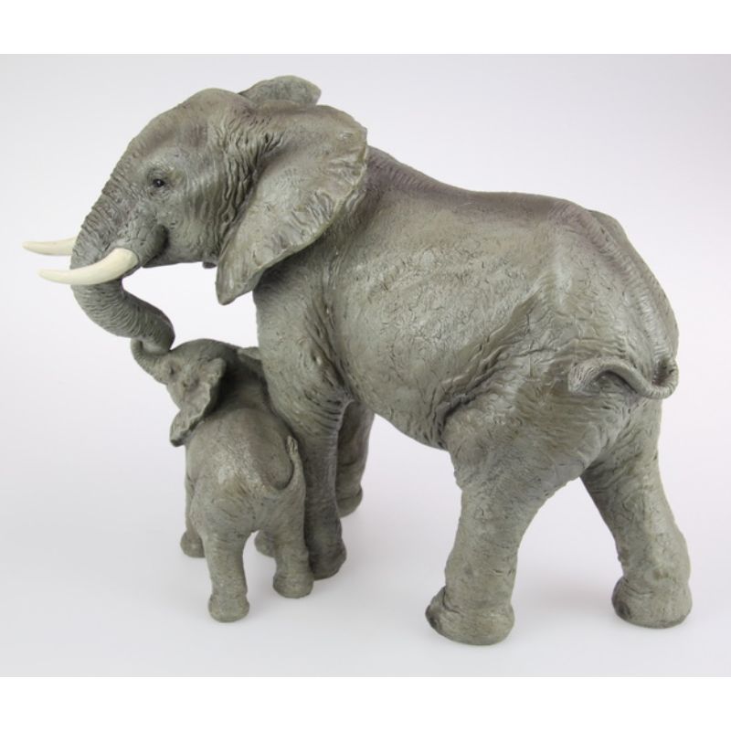 Long Elephant with Baby Holding Trunk - 36cm