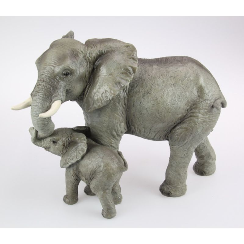 Long Elephant with Baby Holding Trunk - 36cm