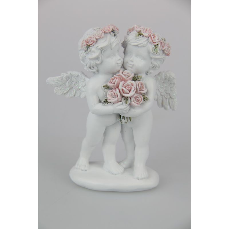 Standing Cherub Couple with Rose Band - 10cm