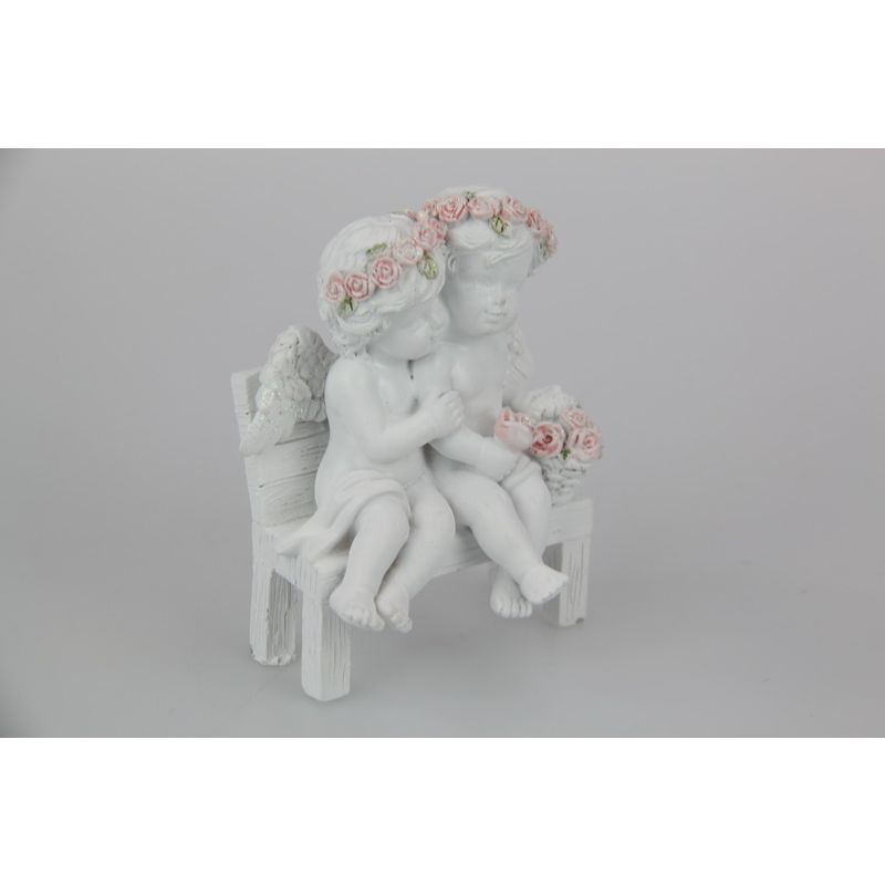 Cherub Couple with Rose Band on Chair - 10cm