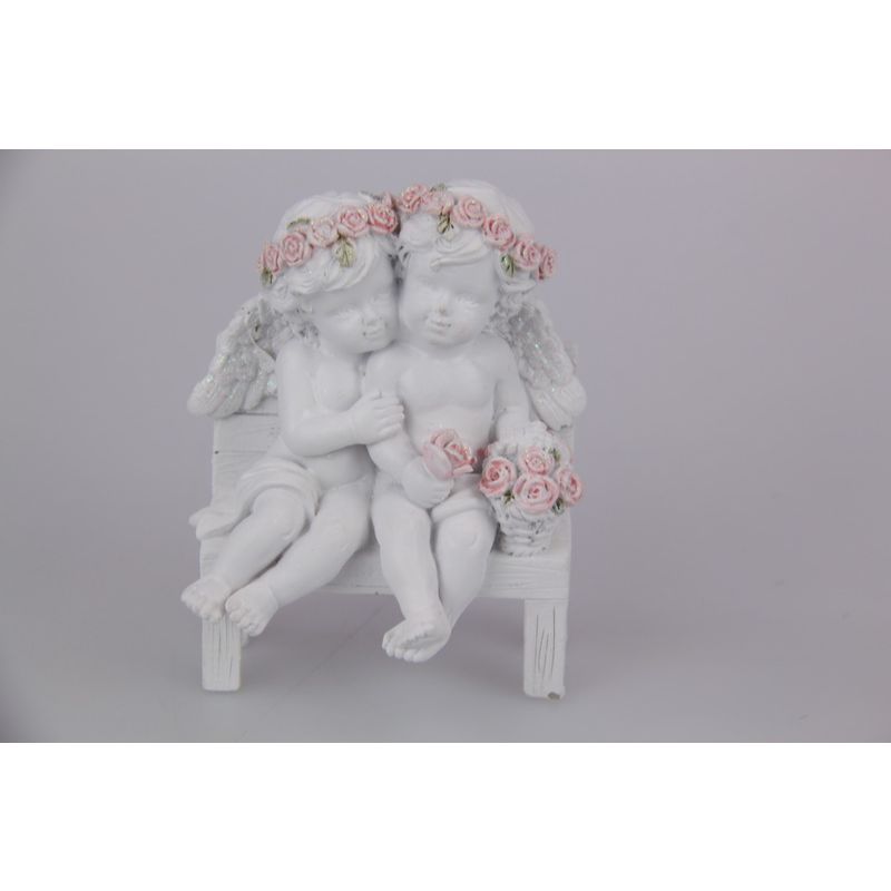 Cherub Couple with Rose Band on Chair - 10cm