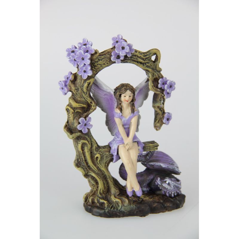 Fairy Sitting in Tree Branch with Pet Dragon Figurine Statue Garden Sculpture - 13cm