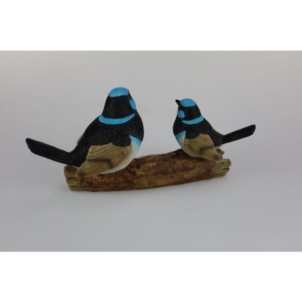 Twin Fairy Wren Bird on Log - 22cm