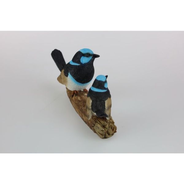 Twin Fairy Wren Bird on Log - 22cm