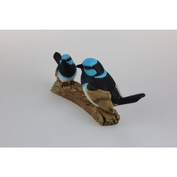Twin Fairy Wren Bird on Log - 22cm