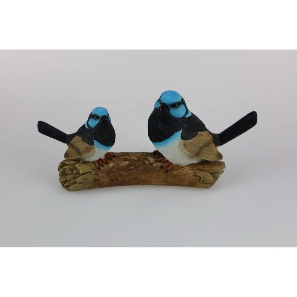 Twin Fairy Wren Bird on Log - 22cm