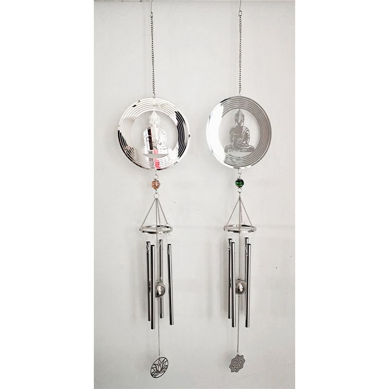 Silver Meditating Buddha Spinning Wind Chime
