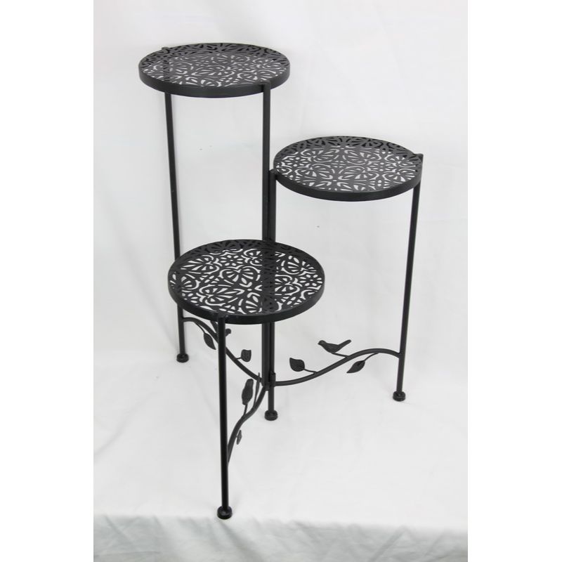 Black Metal 6 Tier Pot Holder with Bird Design - 82cm