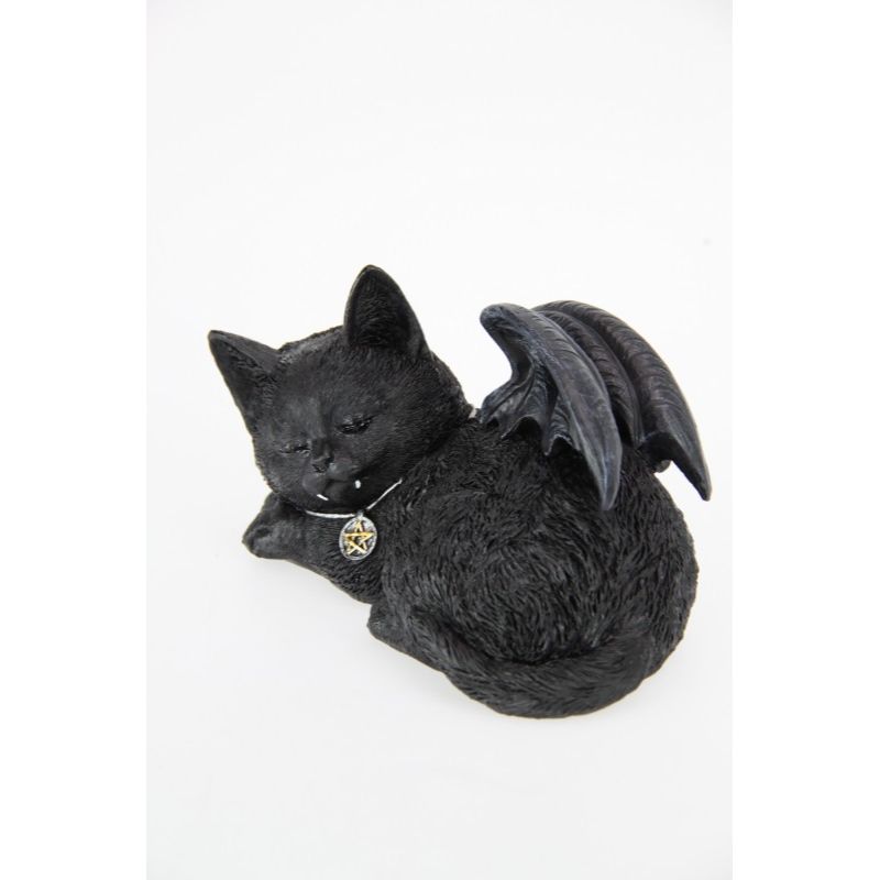 Sleeping Black Cat with Wings - 18cm