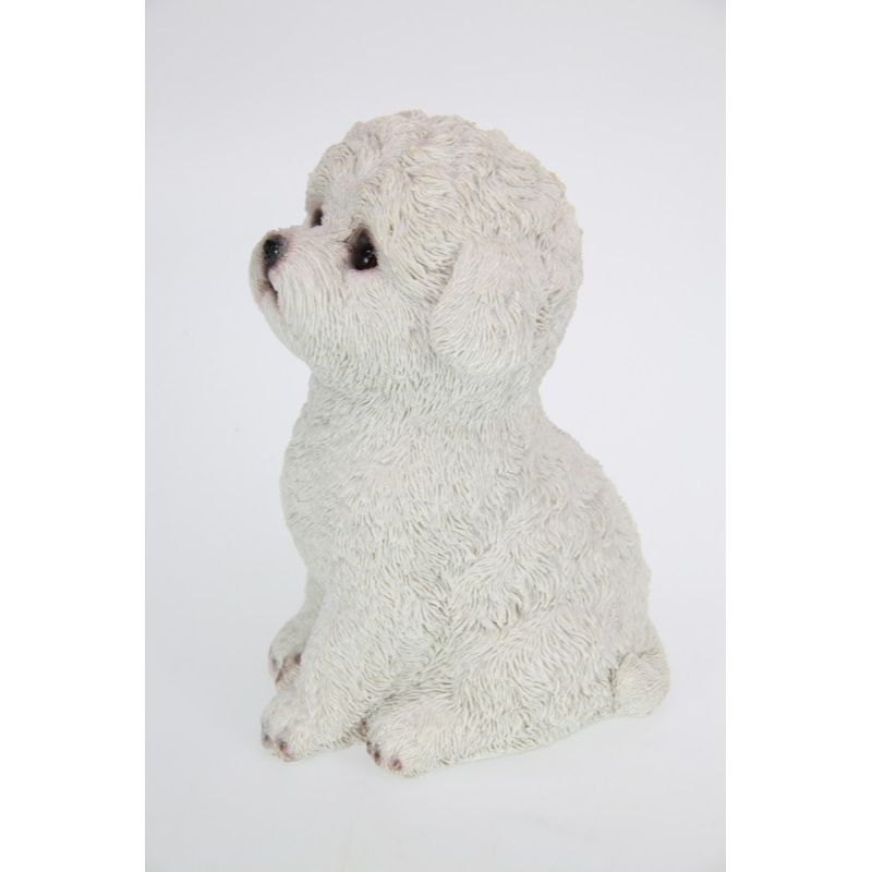 White Sitting Cute Bichon Frise Dog Figurine - 25cm