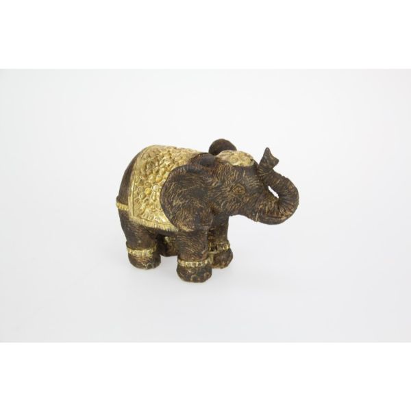 Brown Elephant with Gold Decal Flower Accents - 17cm