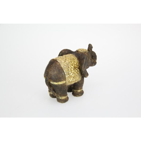 Brown Elephant with Gold Decal Flower Accents - 17cm