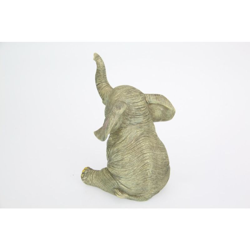 Cute Sitting Grey Elephant with Trunk Up - 20cm