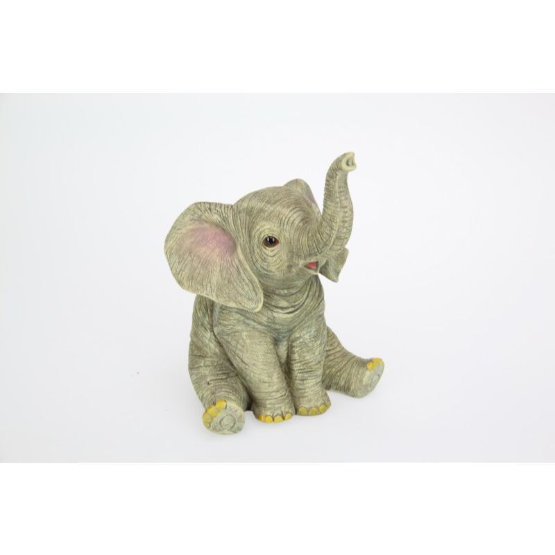 Cute Sitting Grey Elephant with Trunk Up - 20cm