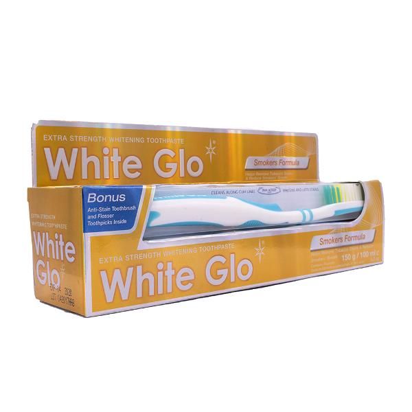 2 Pack White Glo Smokers Formula Toothbrush & Toothpaste - 100ml