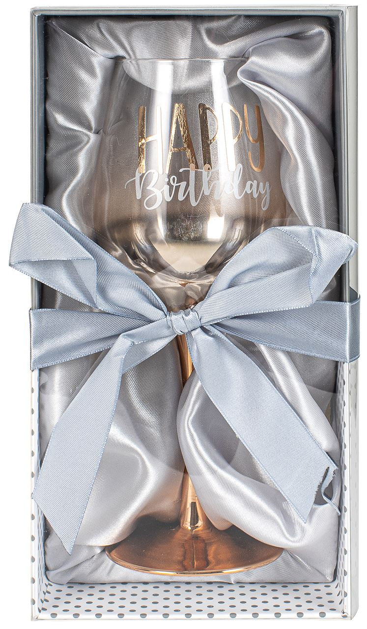 Rose Gold Ombre Happy Birthday Wine Glass - 430ml