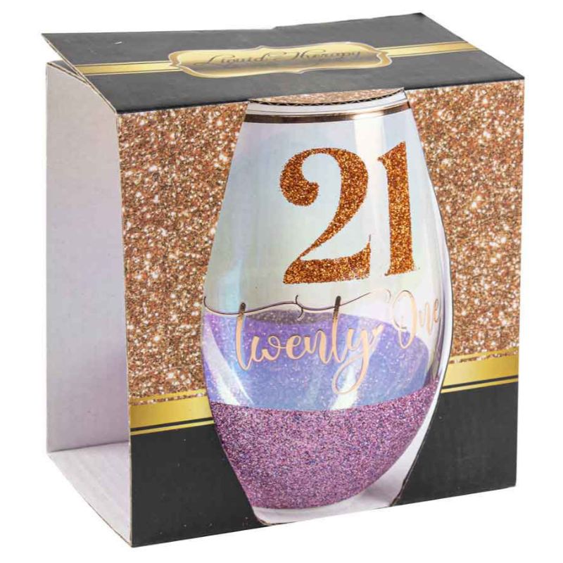 21 Purple Glitter Stemless Glass - 600ml