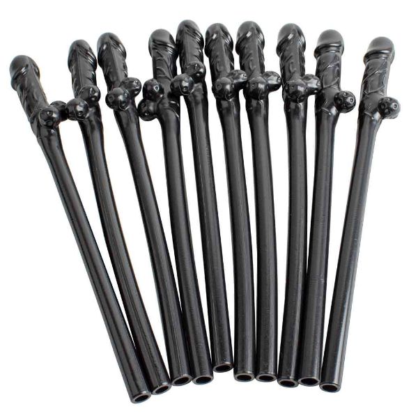 10 Pack Black Dicky Sipping Straws