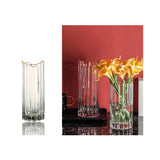 Load image into Gallery viewer, Glass Ribbed Vase With Gold Rim - 10cm x 25cm
