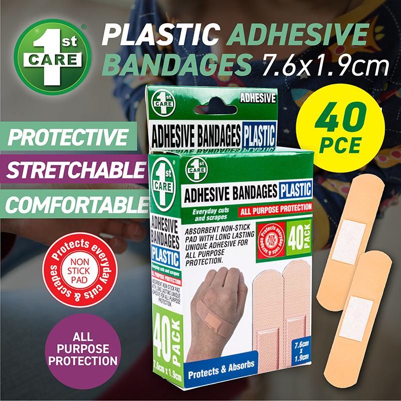 40 Pack Plastic Adhesive Bandages - 7.6cm x 1.9cm