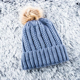 Load image into Gallery viewer, Womens Heat Control Thermal Lined Pom Pom Chunky Ribbed Knit Beanie
