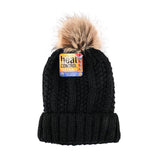 Load image into Gallery viewer, Womens Heat Control Thermal Lined Pom Pom Chunky Ribbed Knit Beanie
