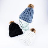 Load image into Gallery viewer, Womens Heat Control Thermal Lined Pom Pom Chunky Ribbed Knit Beanie
