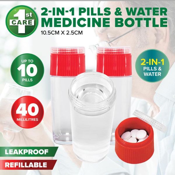 2-In-1 Pills & Water Medicine Bottle - 10.5cm x 2.5cm