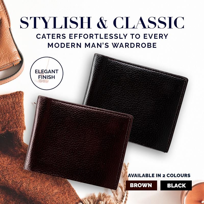 Men Faux Leather Bi-Fold Wallet - 9.5cm x 12cm x 2cm
